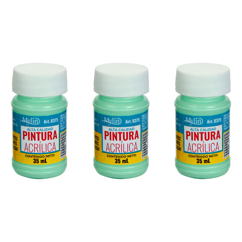 Pintura Acrílica Alta Calidad Color Menta 3 Piezas De 35ml Menta