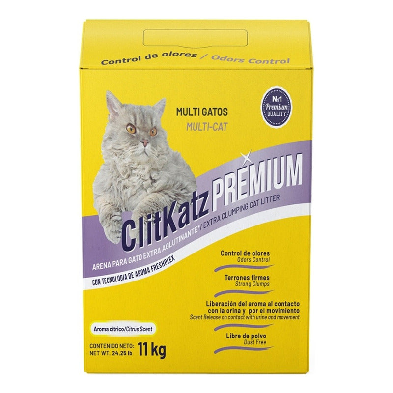 Clitkatz Premium Arena Multi-gato Aroma Cítrico 11 Kg
