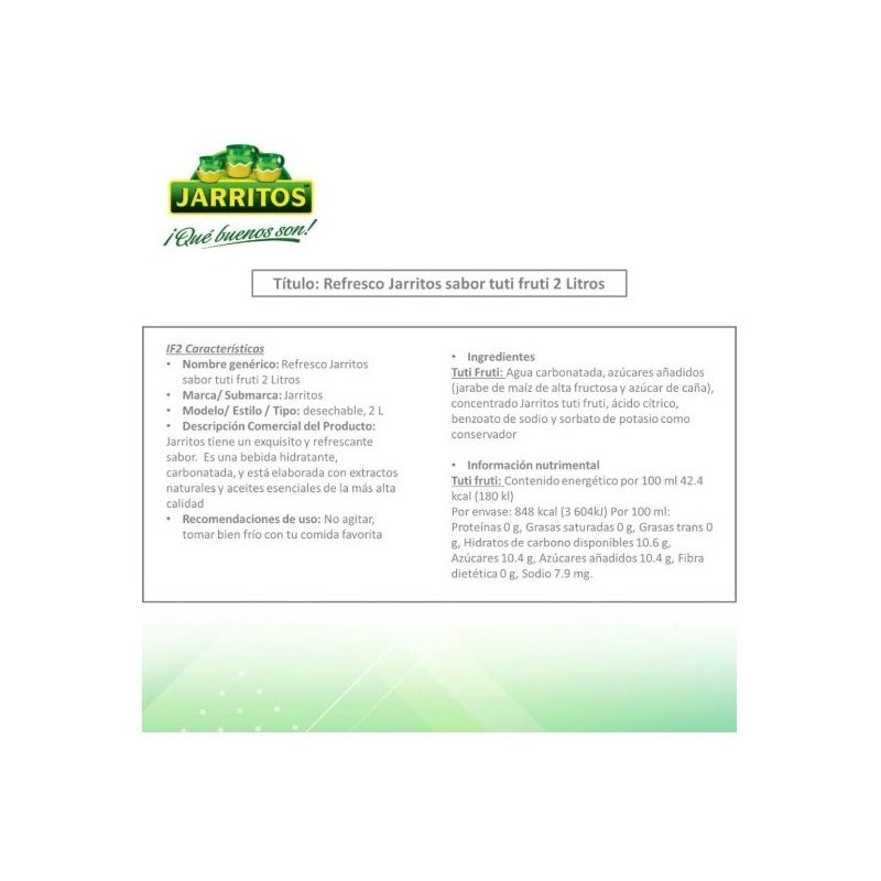 Refresco Jarritos Sabor Tutifruti 6 Pz De 2 L