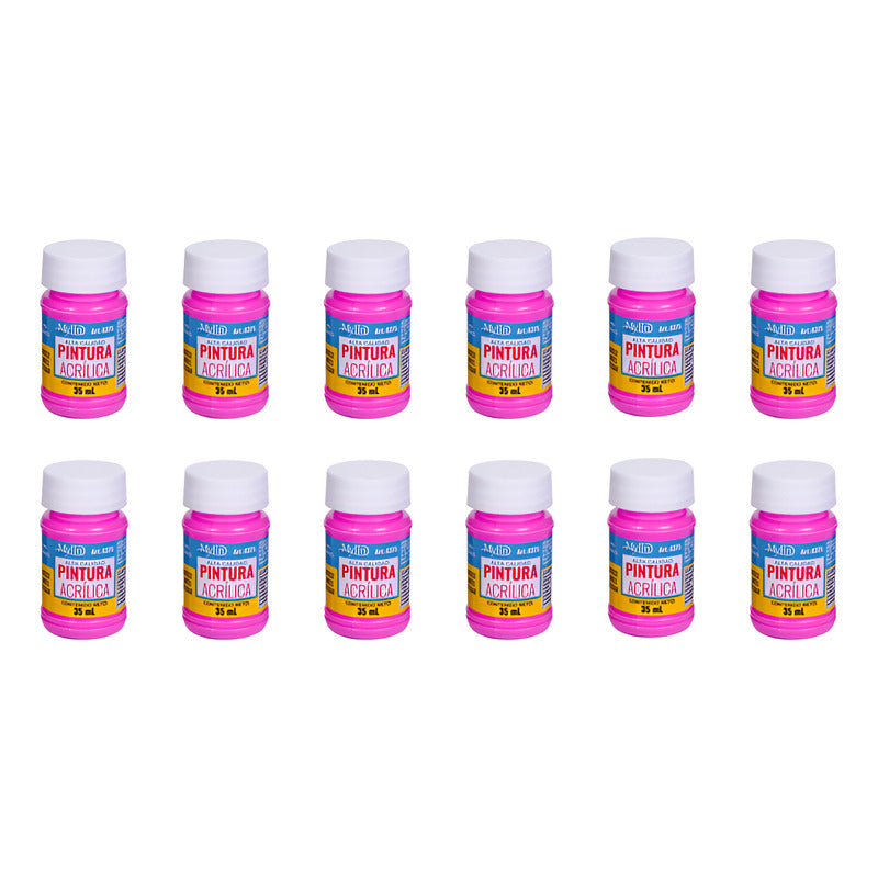 Pintura Acrílica Alta Calidad Color Magenta 12 Pz De 35ml Magenta