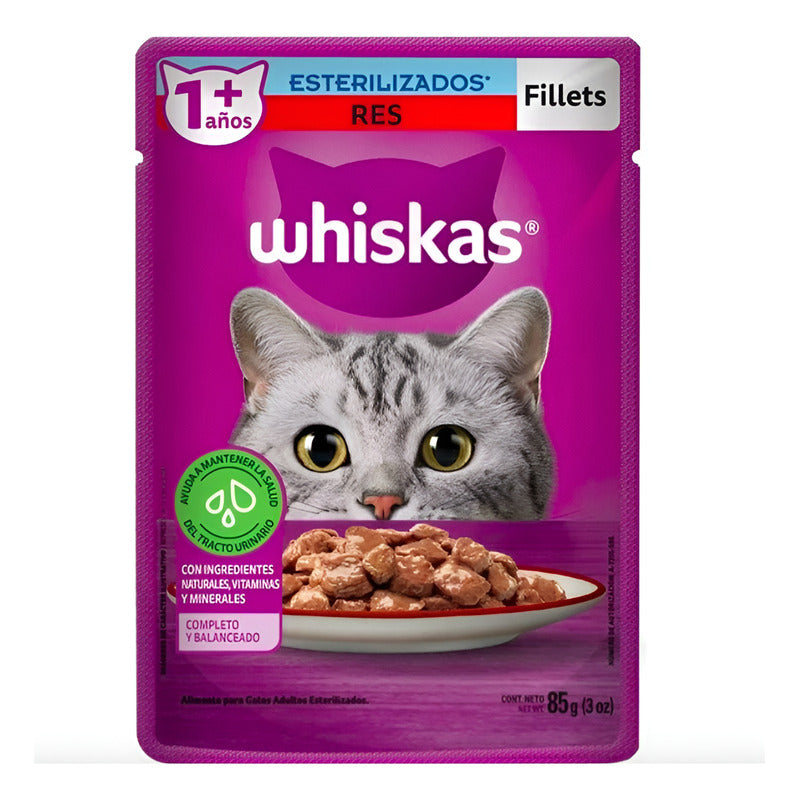 Alimento Whiskas Esterilizados Fillets Res 85g (12 Sobres)