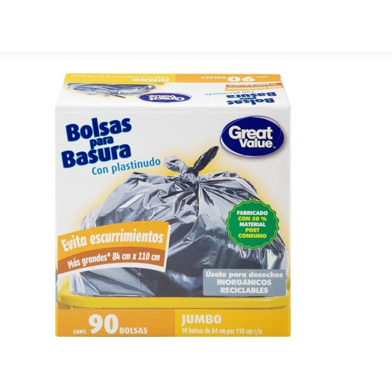 Bolsas Para Basura Great Value Jumbo Con Plastinudo