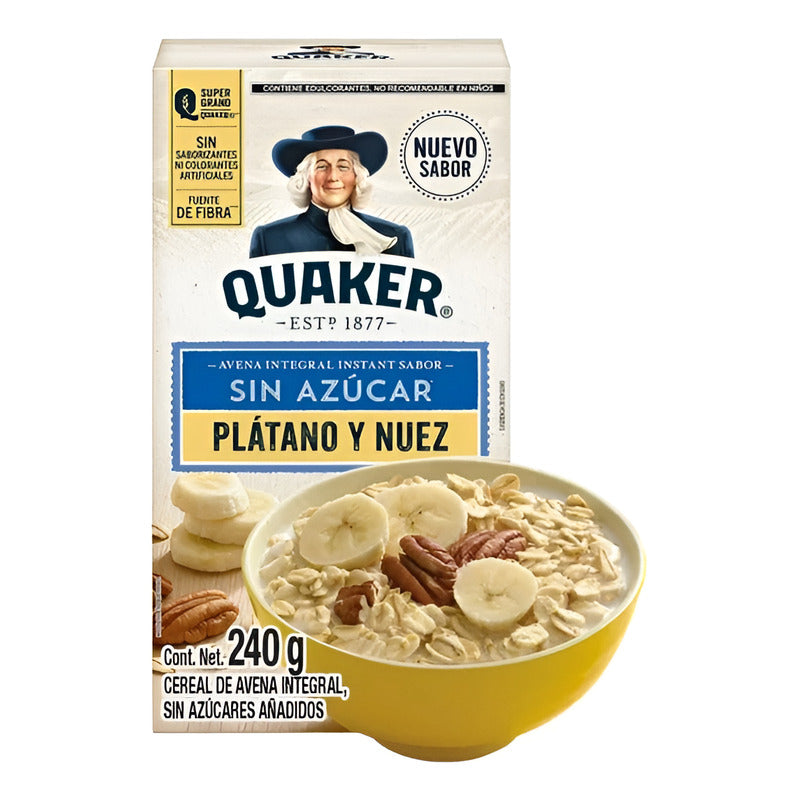 Avena Quaker Integral Instant Plátano/nuez S/azucar 240g 2pz