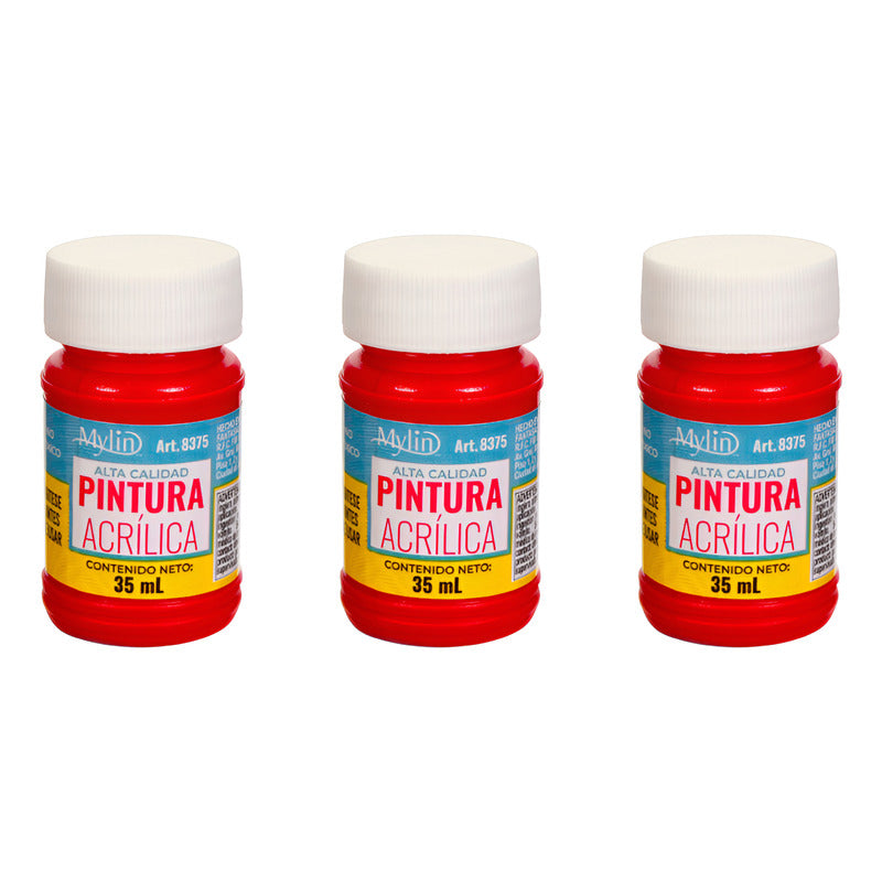 Pintura Acrílica Alta Calidad Color Rojo Oscuro 3 Pz De 35ml Rojo Oscuro