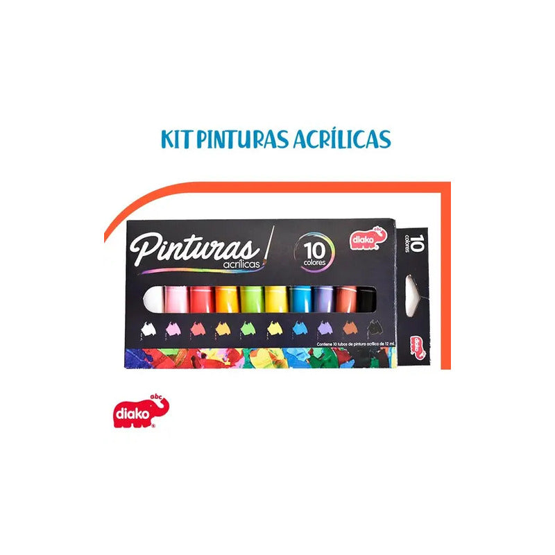 Kit De Pinturas Acrílicas Para Niños | Caja De 10 | Diako