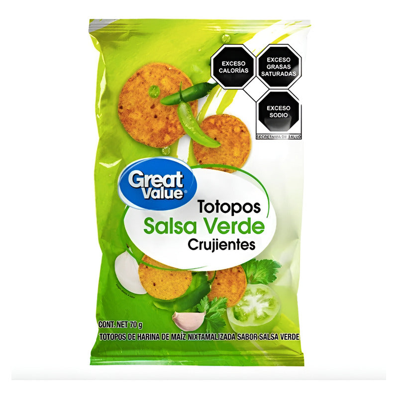 Totopos Sabor Salsa Verde Great Value 3 Piezas De 70gr