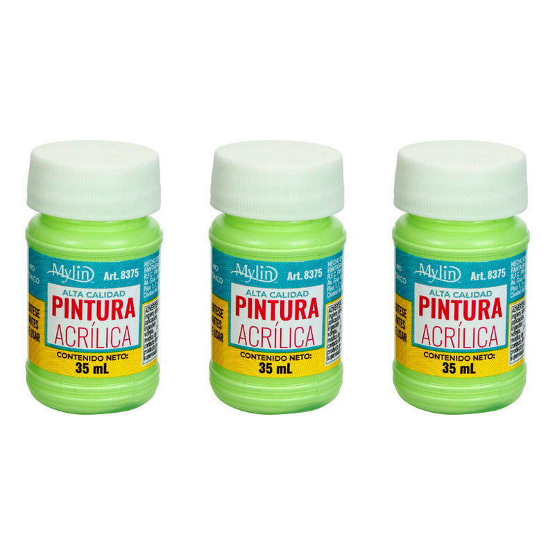 Pintura Acrílica Alta Calidad Color Pistache 3 Pz De 35ml Pistache