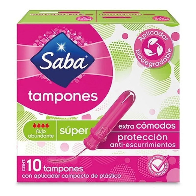 Tampones Saba Súper Con Aplicador Compacto 10 Piezas