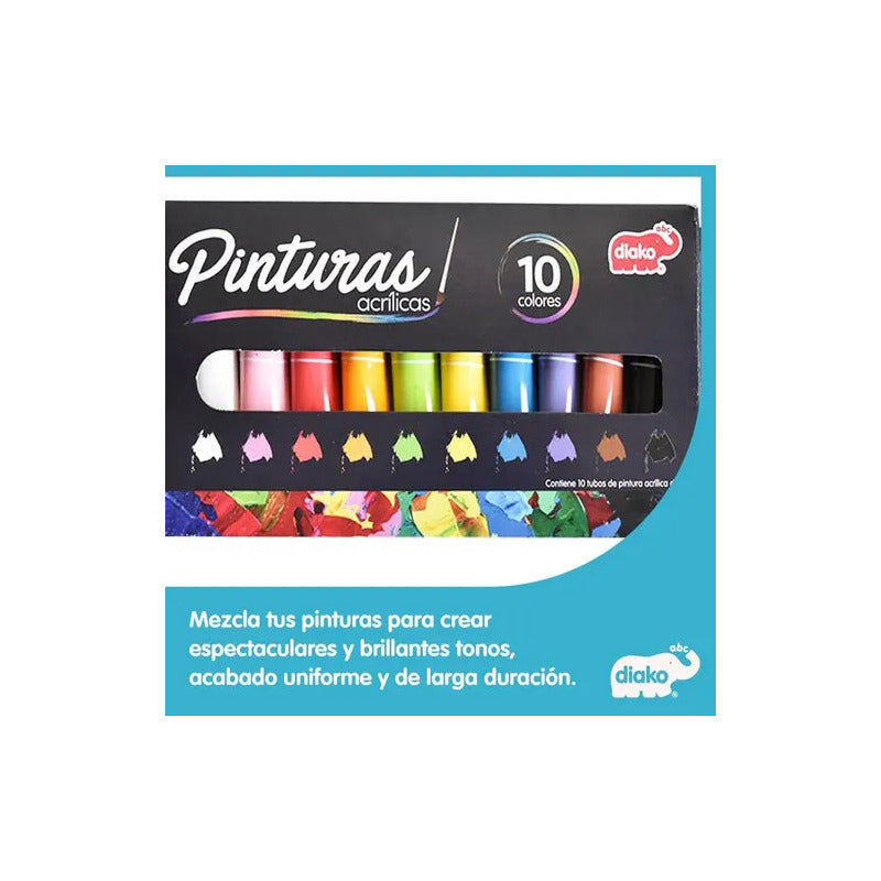 Kit De Pinturas Acrílicas Para Niños | Caja De 10 | Diako