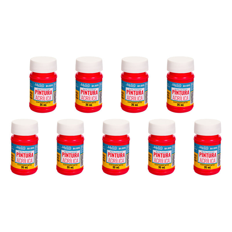 Pintura Acrílica Alta Calidad Color Rojo Cereza 9 Pz De 35ml Rojo Cereza