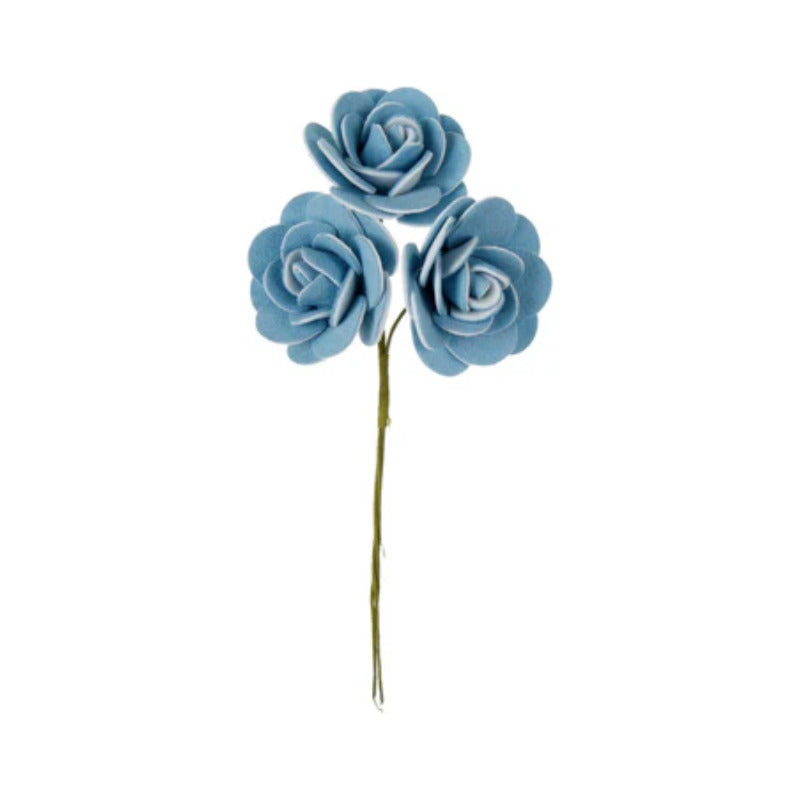 Ramito De Rosas Artificial Color Azul X3 Flores D 13.5cm 3pz Azul