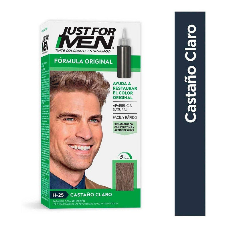 Shampoo Con Tinte Just For Men Fórmula Original Larga Duración Castaño Claro H25 66ml