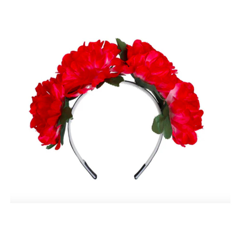 Diadema De Flores Color Fiusha De 20cm 3 Piezas Fucsia