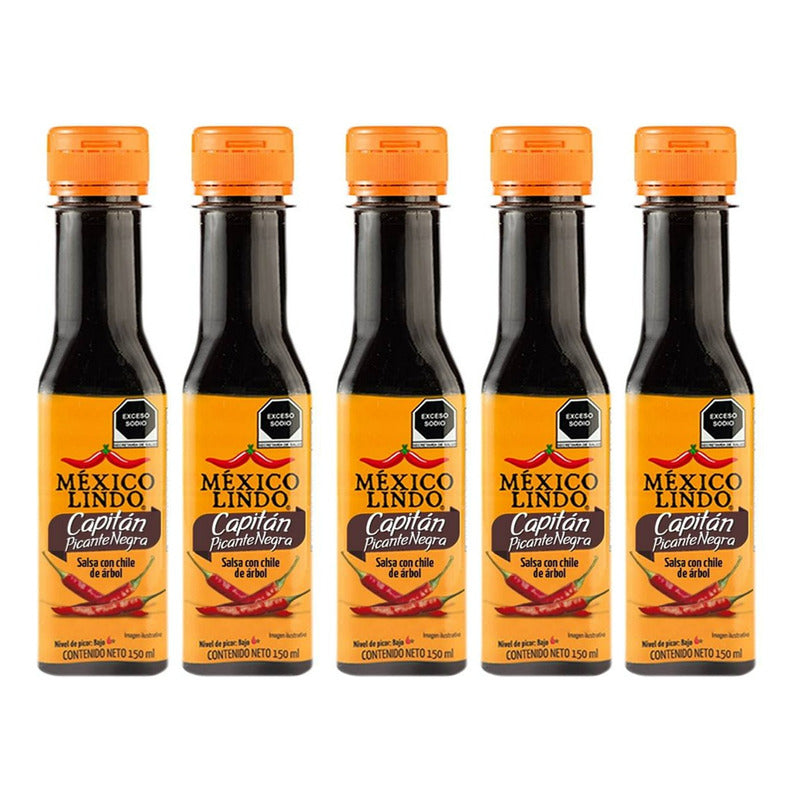 Salsa México Lindo Capitán Picante Negra  150 Ml 5 Pz