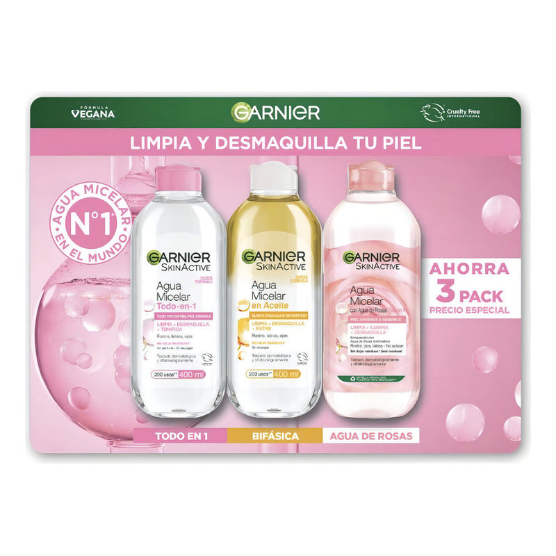 Desmaquillante Y Limpieza Agua Micelar Garnier 3 Pzas 400ml