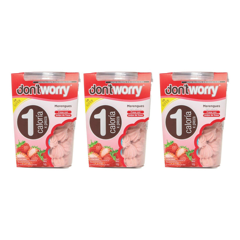 Merengues Don't Worry Light Fresa 3 Piezas De  52 G