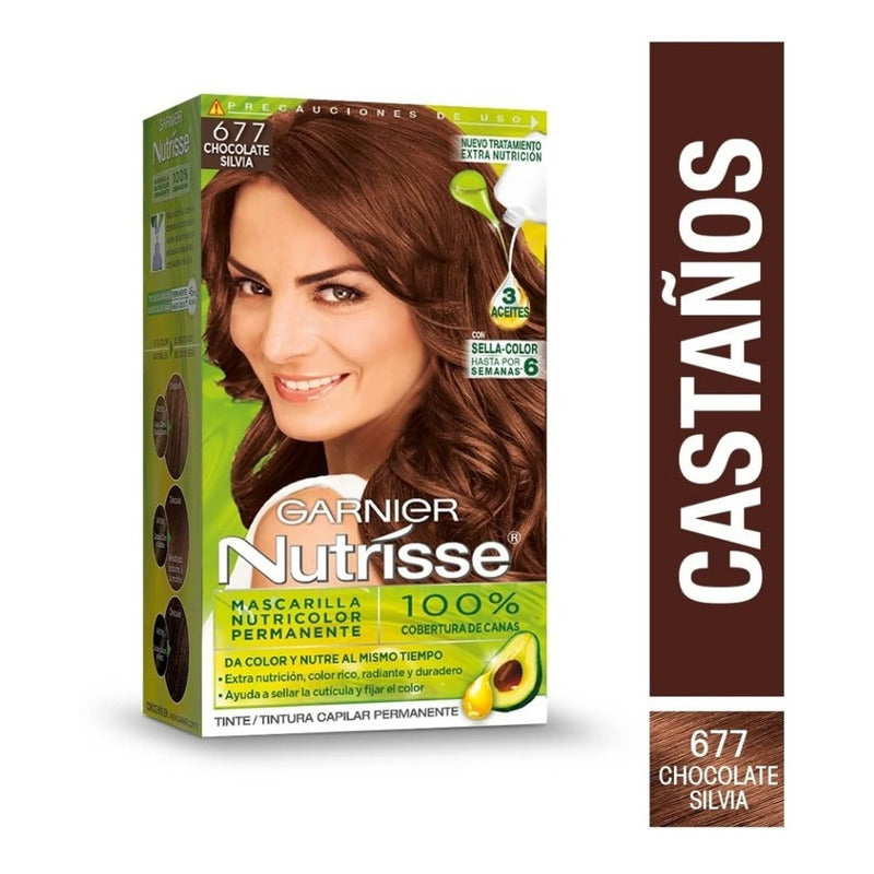5 Pzas De Tinte Para Cabello Garnier Nutrisse 677 Chocolate 6/77