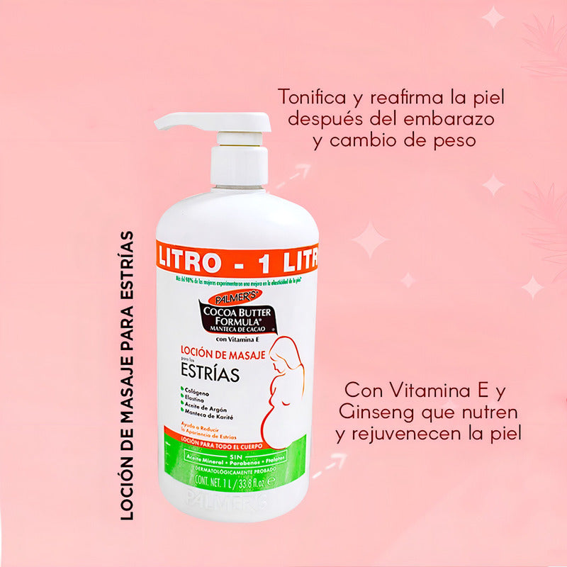 Palmers Loción De Masaje Antiestrías Con Manteca De Cacao, Hidrata La Piel, 1000 Ml