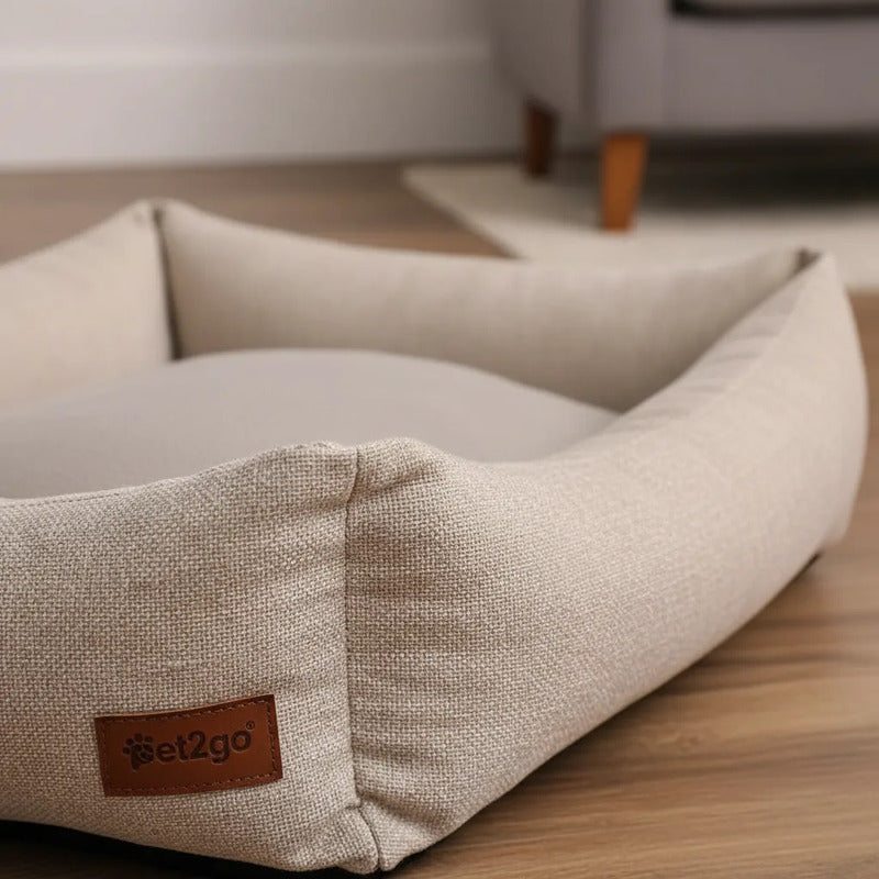 Cama Rectangular Entrada Baja Color Beige Para Perro, Chico Beige Rectangular