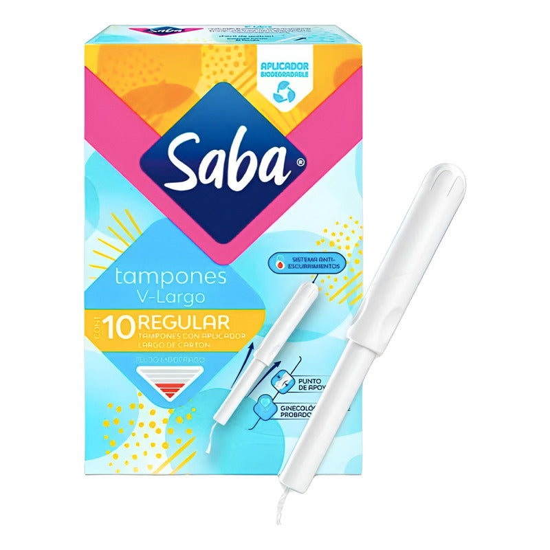 Tampones Saba V-largo Regular Flujo Moderado 6 Paq Con 10 Pz
