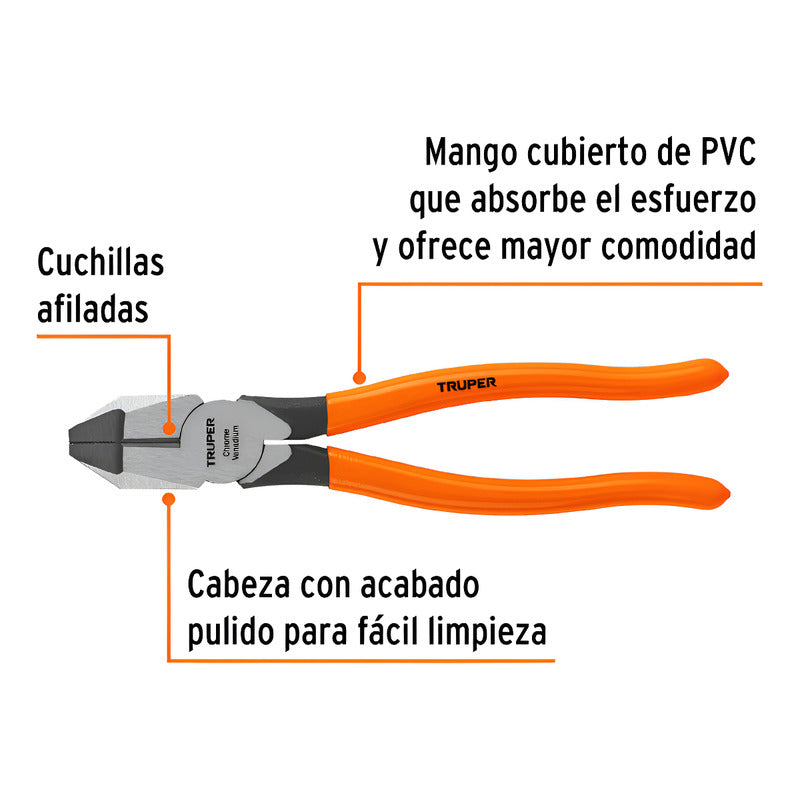 Pinza Profesional Electricista 9'', Mango Vinil Truper 17305