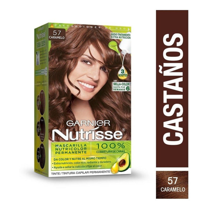 5 Pzas De Tinte Para Cabello Garnier Nutrisse 57 Caramelo 5/7