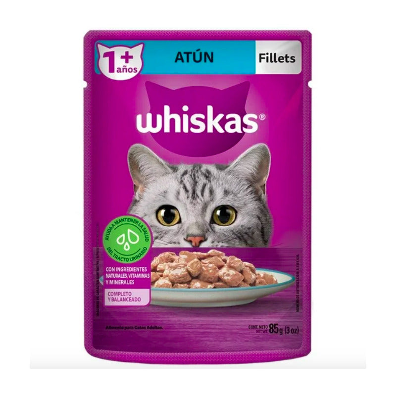 Alimento Gato Whiskas Adulto Fillets Atún 85gr (3 Sobres)