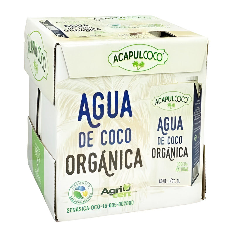 Agua Coco Acapulcoco Organica Caja Con 6 De 1 Litro