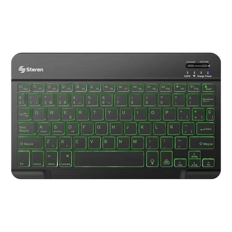 Teclado Bluetooth Recargable Iluminación Compacto Multicolor Negro Español Latinoamericano