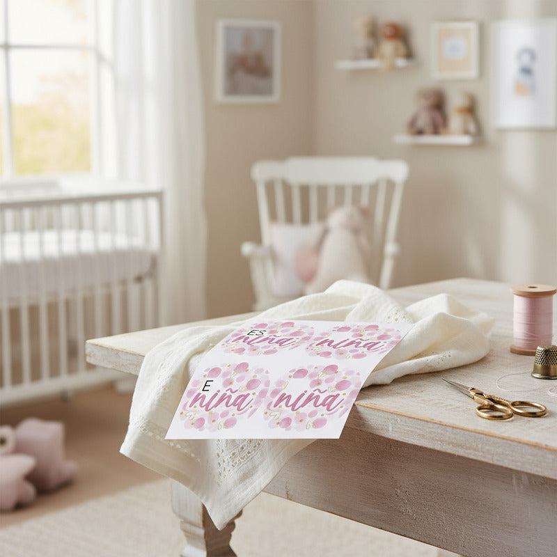 Etiqueta Rosa Para Baby Shower Es Niña De 4.5x4.5cm 24 Pz Rosa