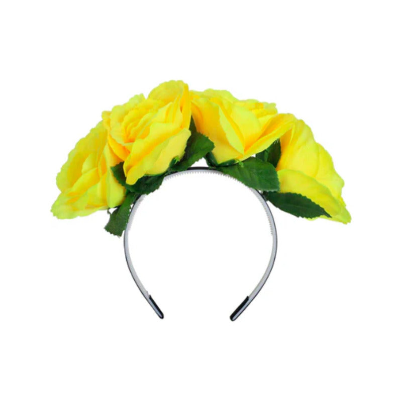 Diadema De Flores Color Amarillo De 20cm 1 Pieza Amarillo