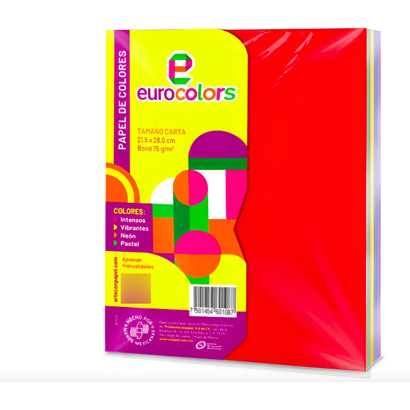Papel Bond Carta Eurocolors 100 Hojas Colores Intensos Varios