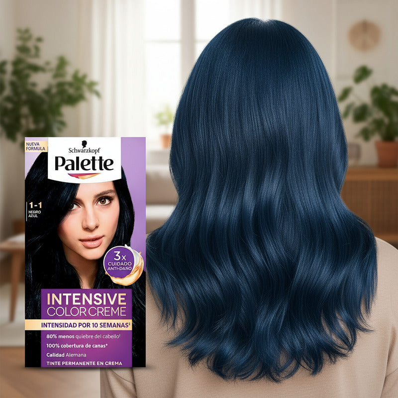 Tinte Para Cabello Palette 1-1 Negro Azul 4 Piezas De 50ml 1-1 Negro Azul