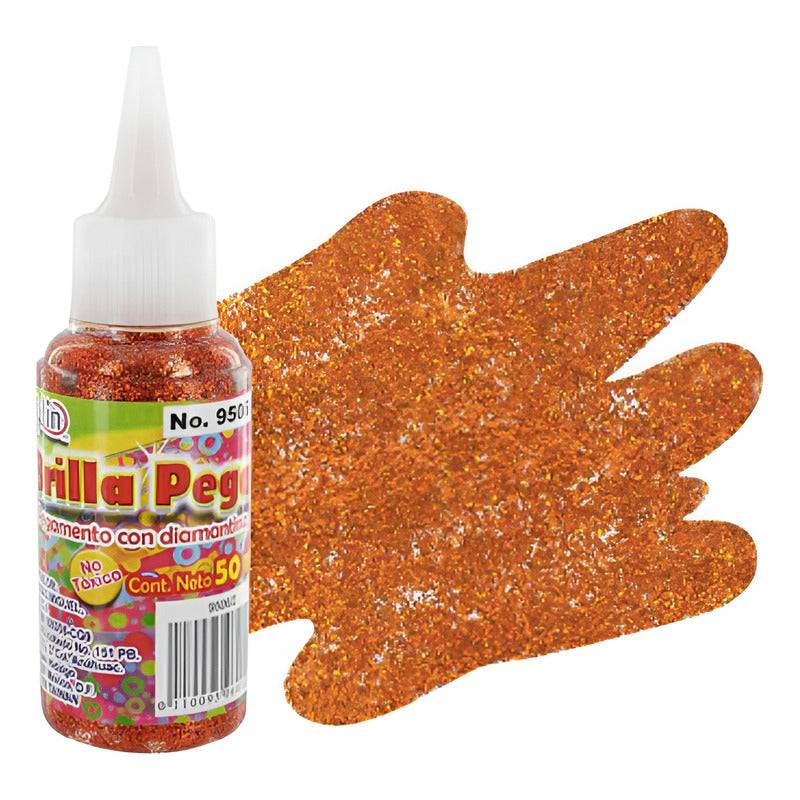 Diamantina Pegamento Brilla Pega Color Naranja 6 Pz De 50ml Naranja