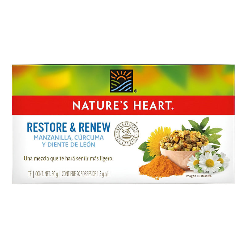 Sobres De Té Restore & Renew Manzanilla, Curcuma Y Diente De Leon 30g Nature's Heart