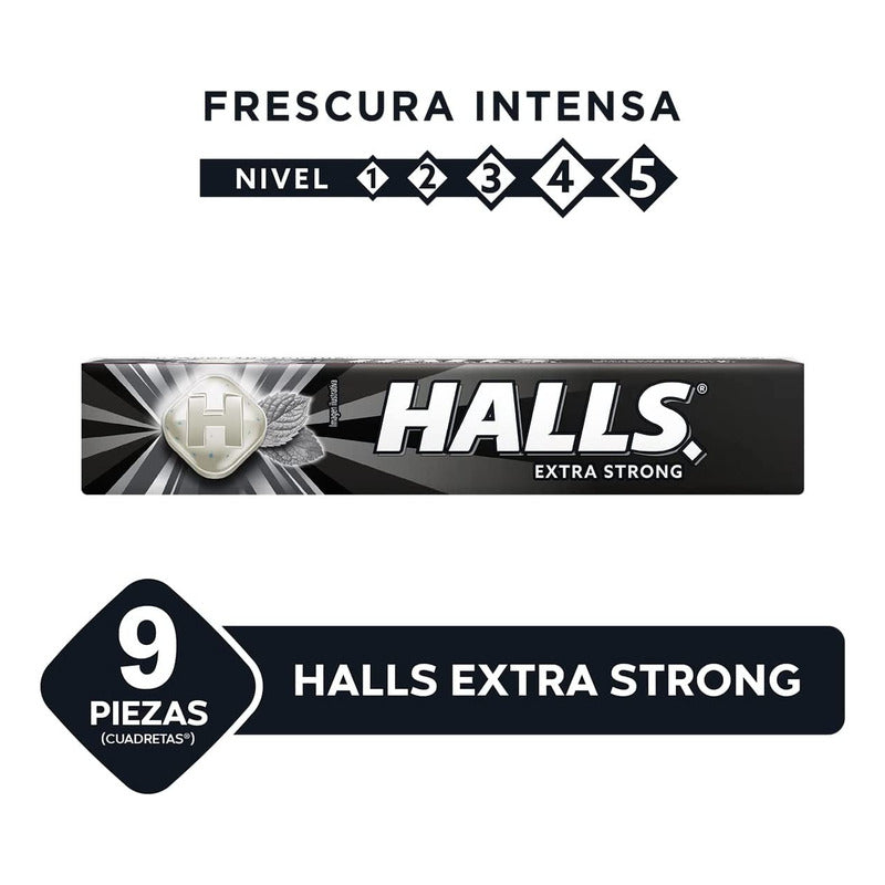 Halls Caramelo Macizo Sabor Xtrastrong Caja Con 12 Pz