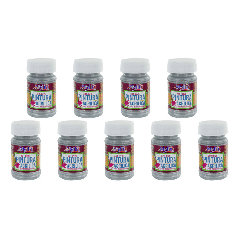 Pintura Acrílica Color Metálico Plata Brillante 9 Pz De 35ml Plata Brillante
