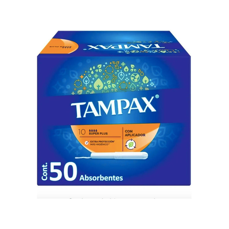 Tampones Tampax Súper Plus Flujo Muy Abundante 1 Paq D 50 Pz