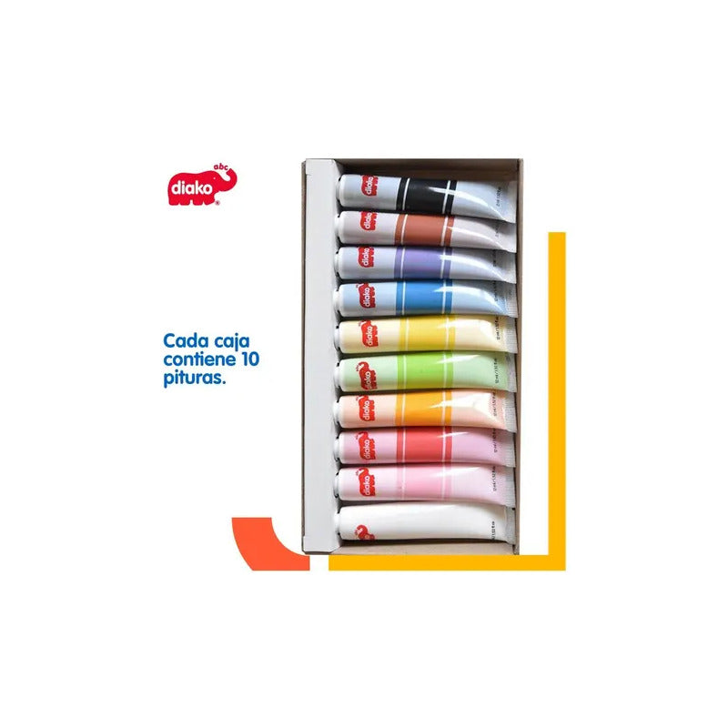 Kit De Pinturas Acrílicas Para Niños | Caja De 10 | Diako