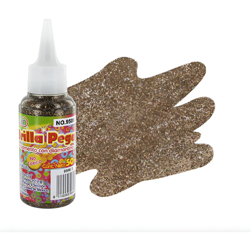 Diamantina Con Pegamento Brilla Pega Color Cafe 6 Pz De 50ml Café