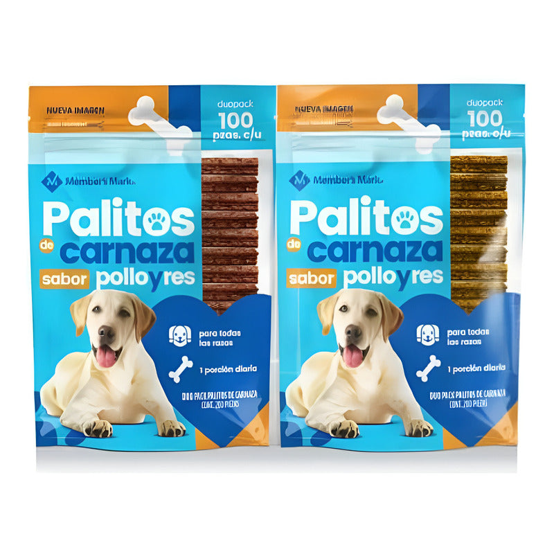 Carnaza Snack En Palitos Sabor Pollo Y Carne 200 Piezas Member's Mark
