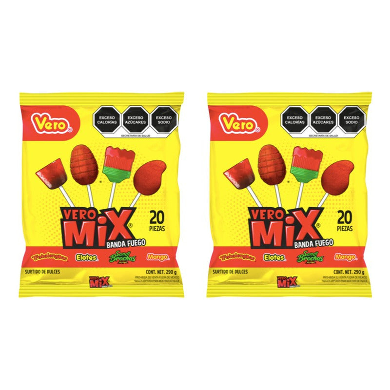 Dulces Vero Paletas Mix Banda De Fuego Con 20pzs (2 Bolsas)