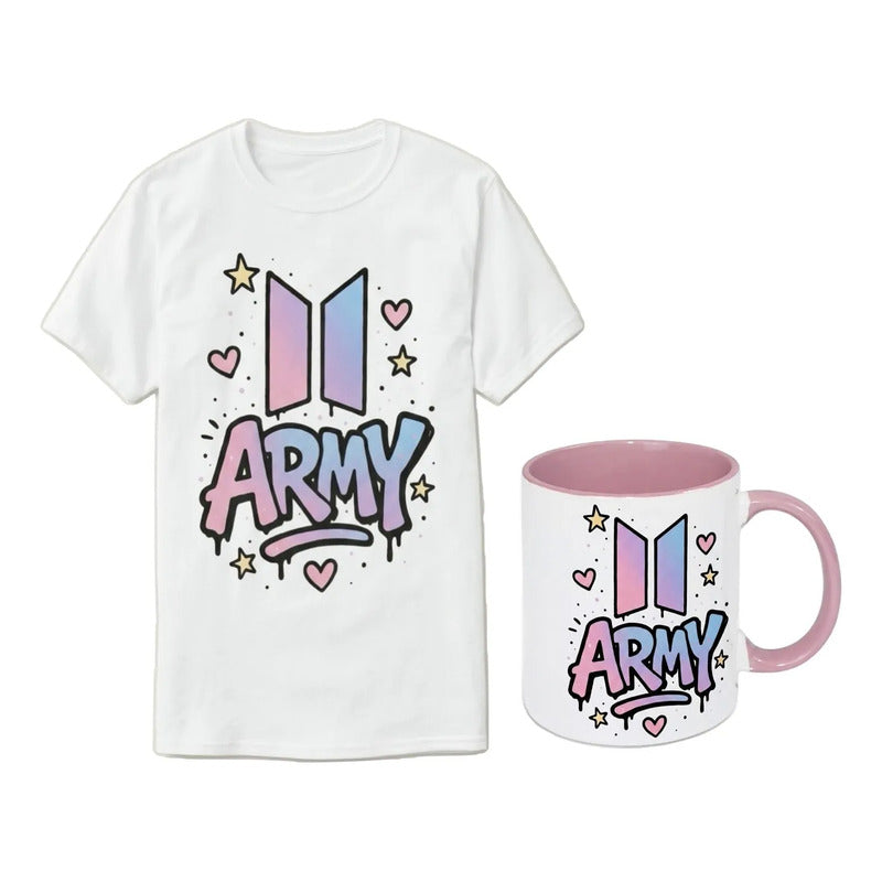 Playera + Taza Army Bts Blanco Army L Lisa