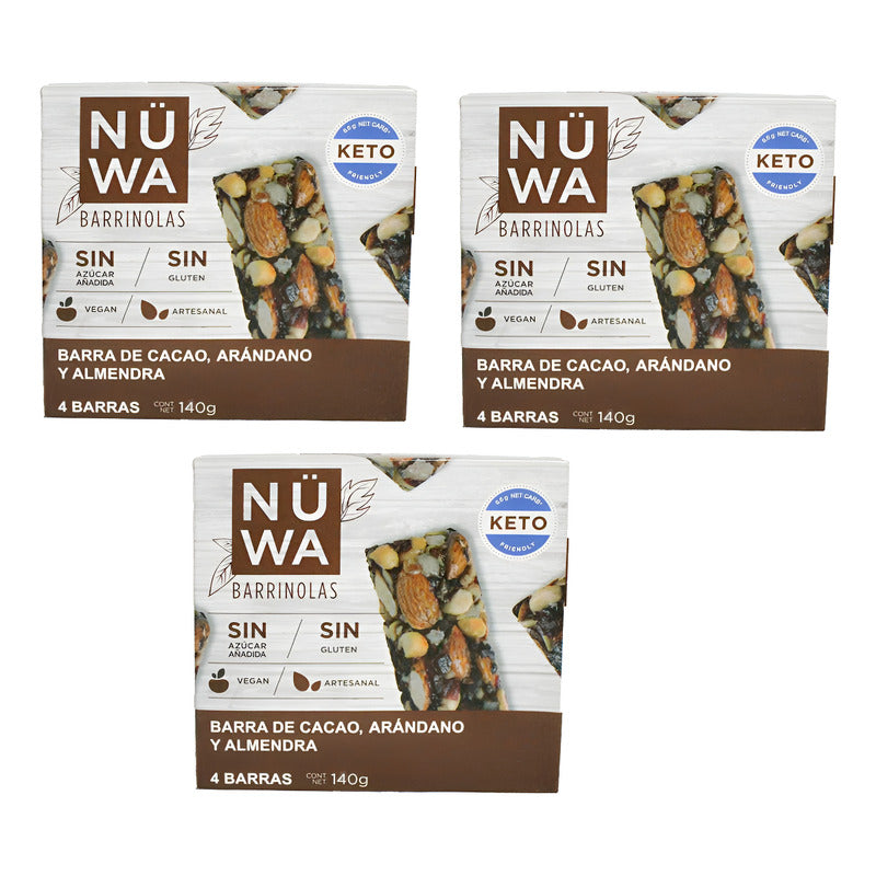 Barrinolas Nüwa Cacao, Arándano Y Almendra. 140 G (3 Piezas)