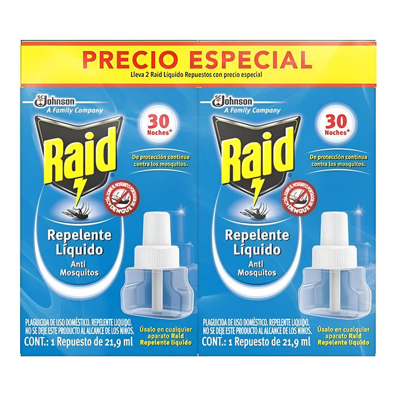 Insecticida Raid Repelente Líquido 2 Repuestos De 21.9ml C/u