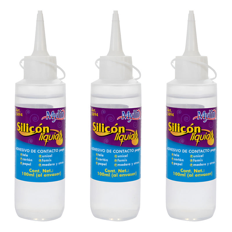 Mylin Pegamento Silicón Liquido Manualidades, Escolar 3pz
