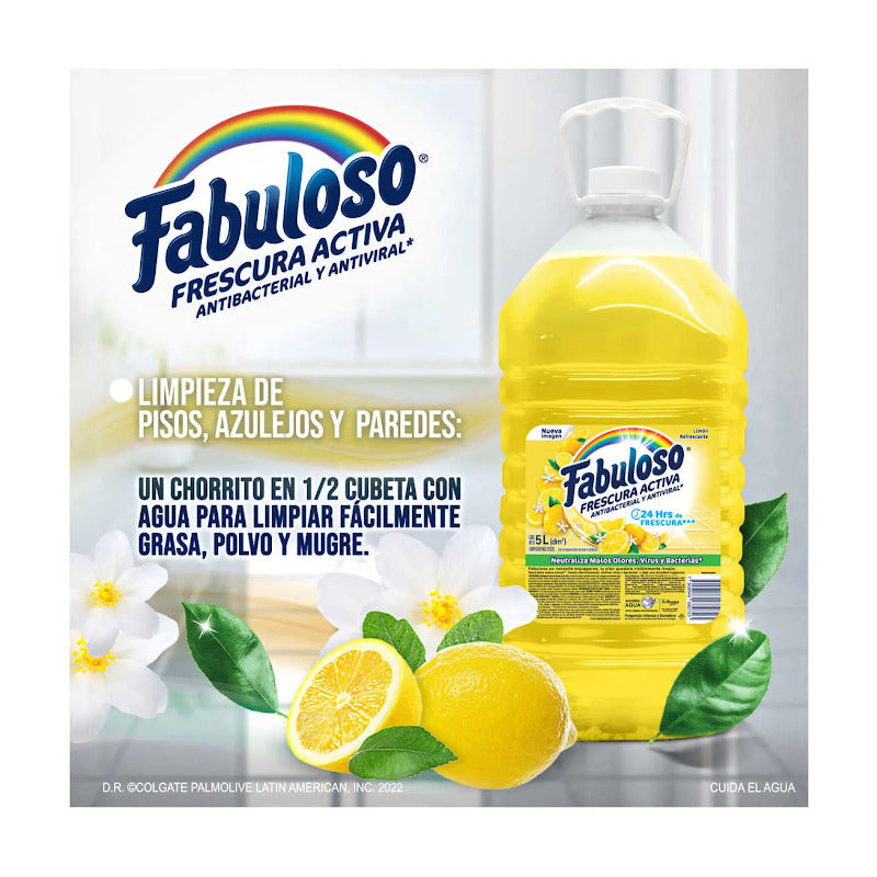 Limpiador Líquido Fabuloso Frescura Activa De Limón 5 Litros Multisuperficies