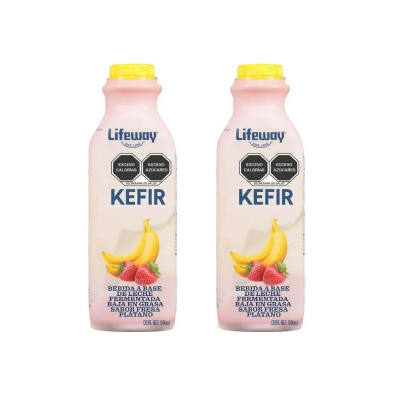 Bebida Lifeway Kefir Sabor Fresa Plátano 2 Piezas De 946ml