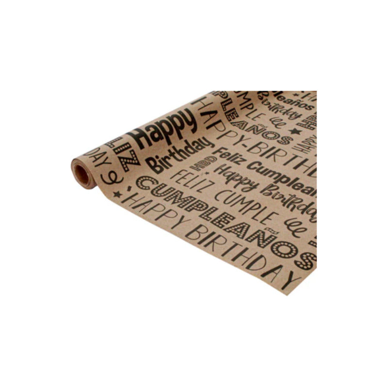 Papel Kraft Diseño Feliz Cumpleaños 3 Rollos De 65cm X 5m