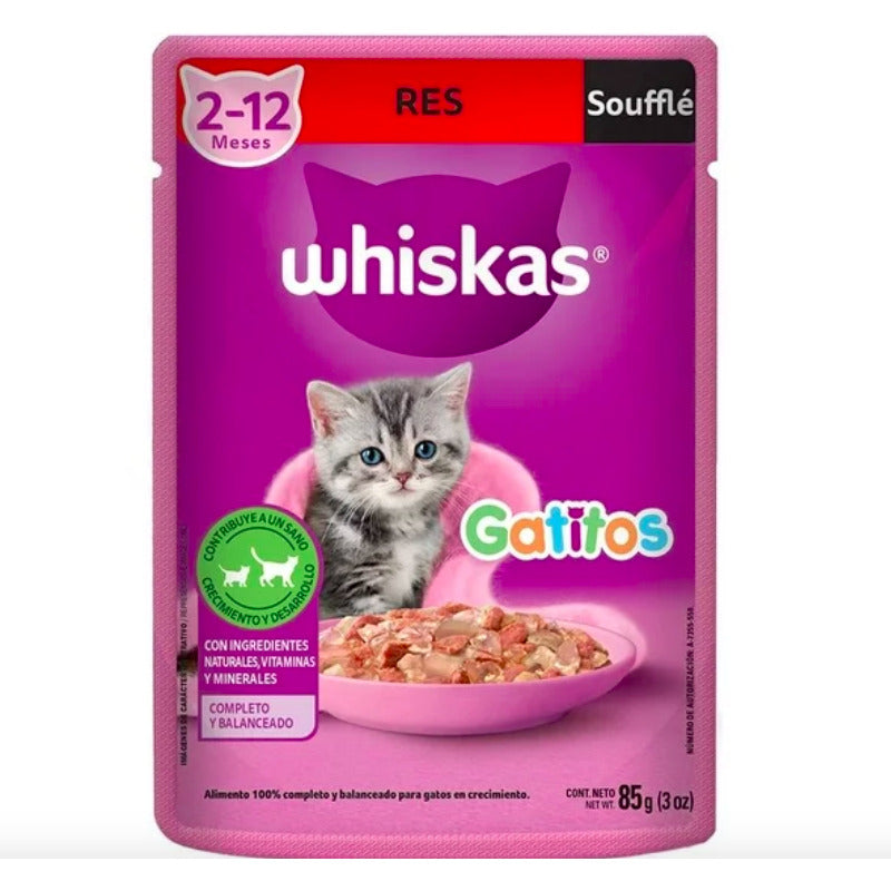 Alimento Gato Whiskas Gatitos Soufflé Res 85g (6 Sobres)